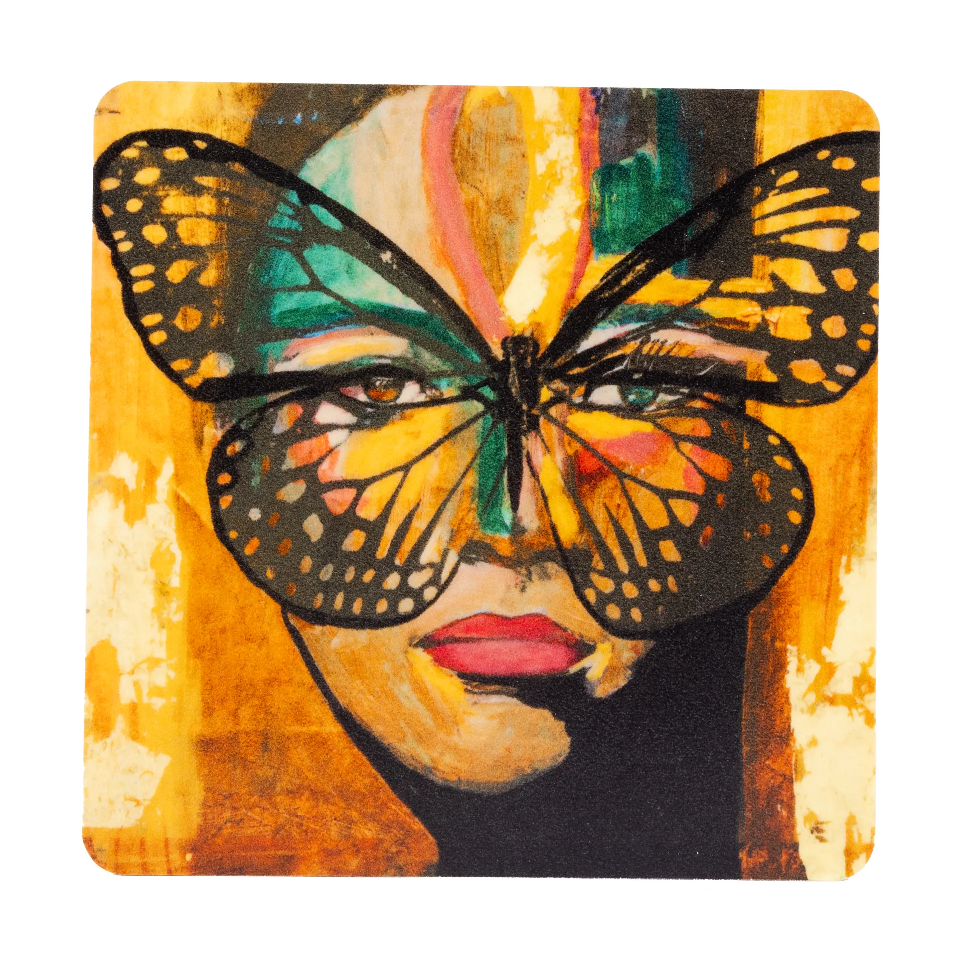 Sottobicchiere Golden Butterfly 9x9 cm, Arancio-nero Carolina Gynning