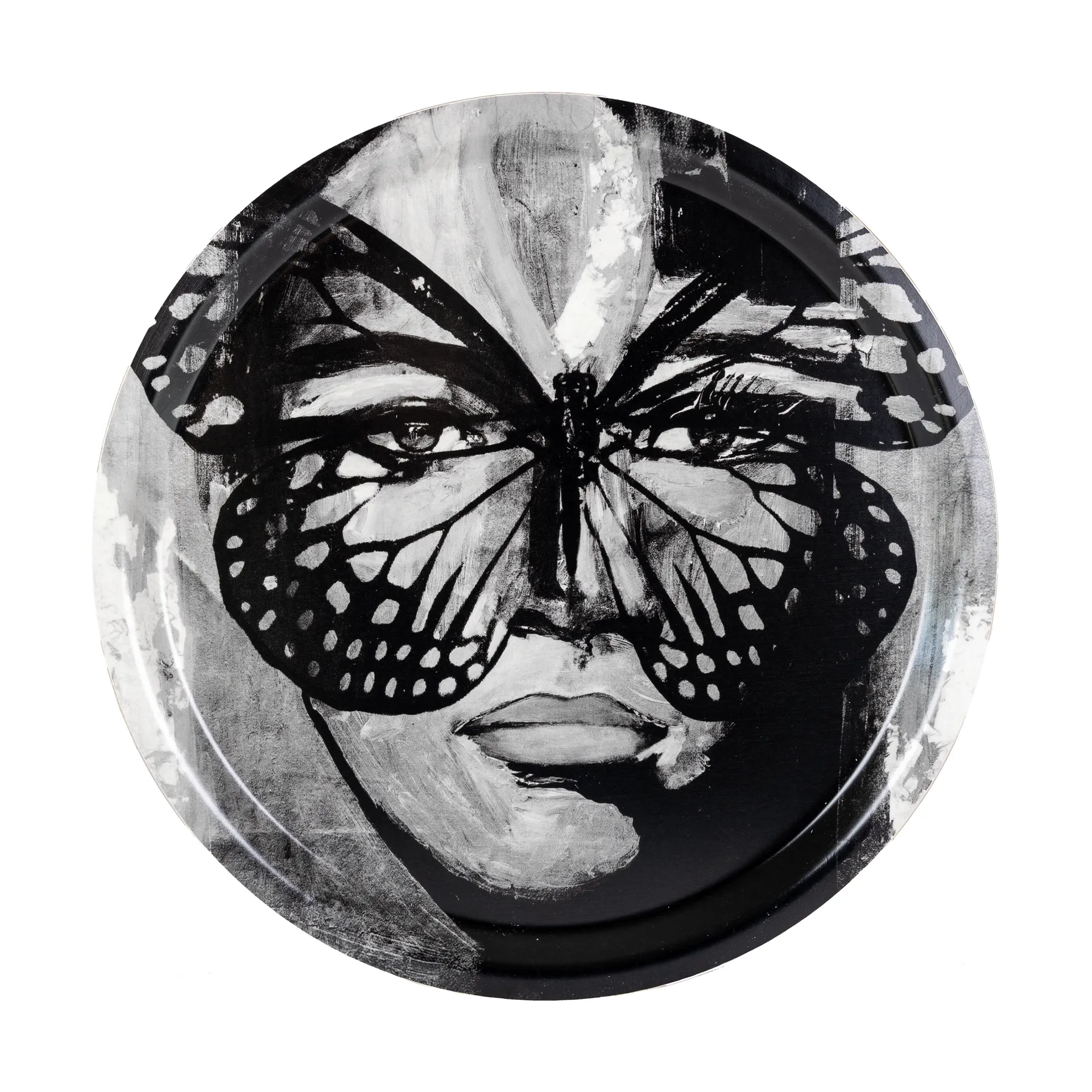 Vassoio Golden Butterfly Ø31 cm, Nero-bianco Carolina Gynning