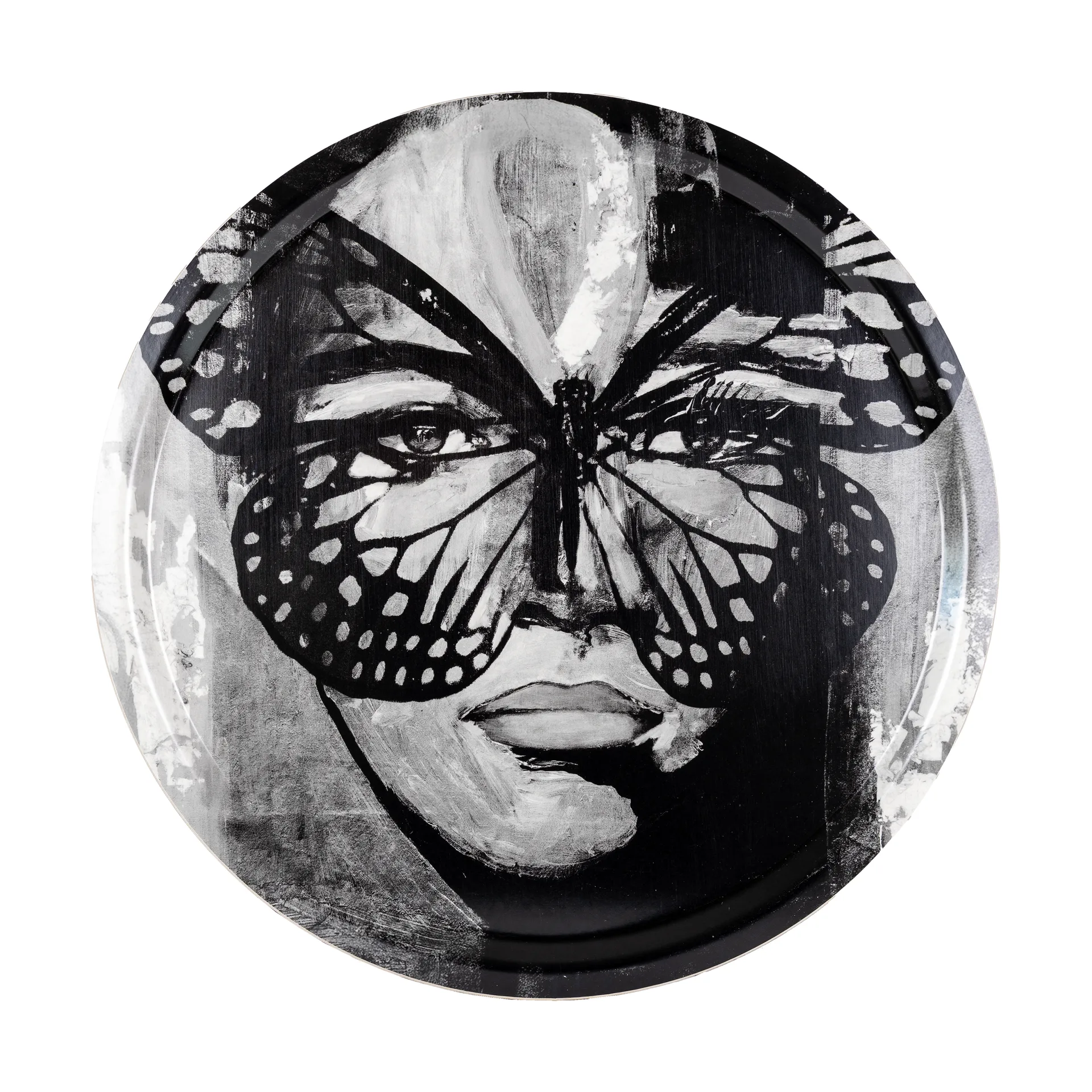 Vassoio Golden Butterfly Ø46 cm, Nero-bianco Carolina Gynning