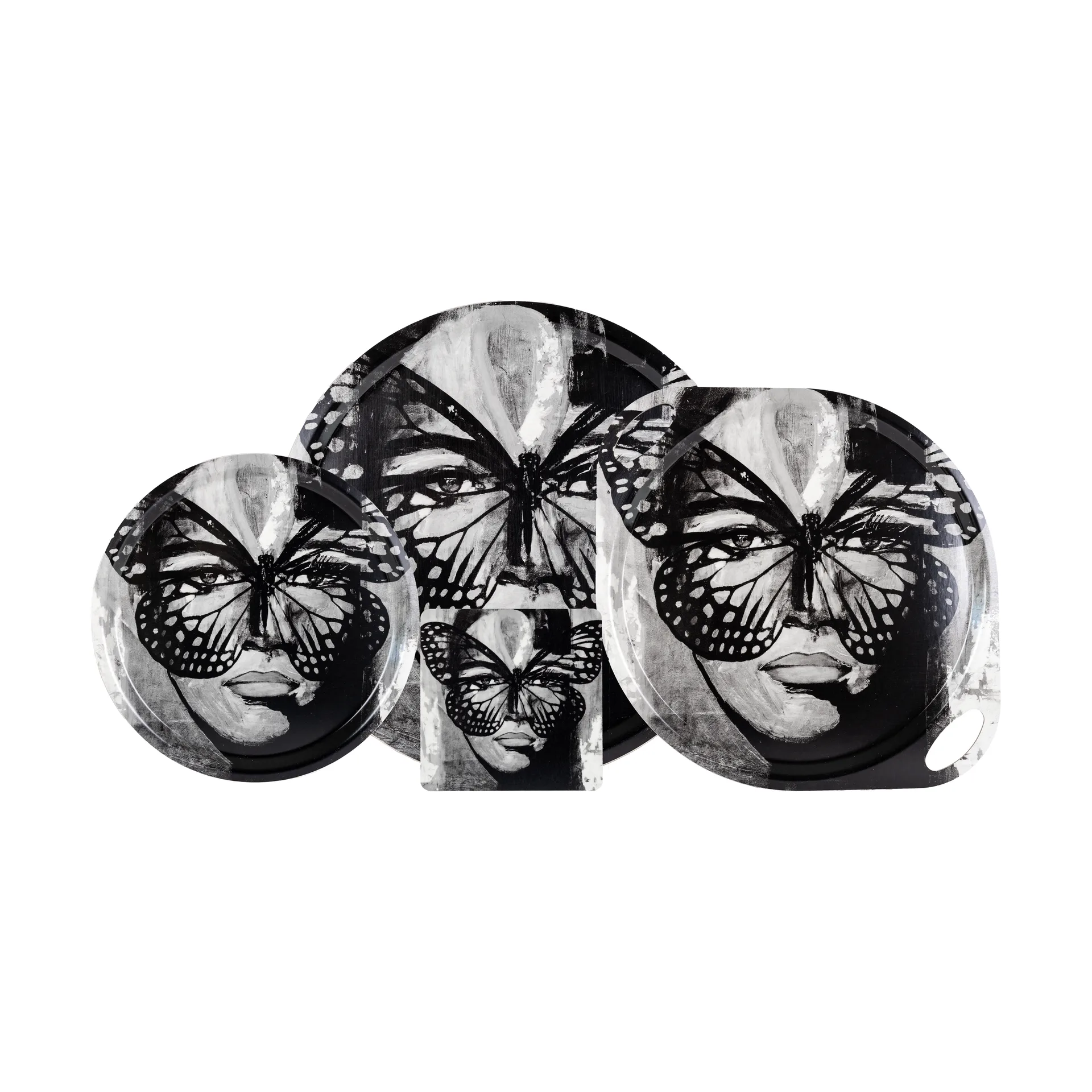 Vassoio Golden Butterfly Ø46 cm, Nero-bianco Carolina Gynning