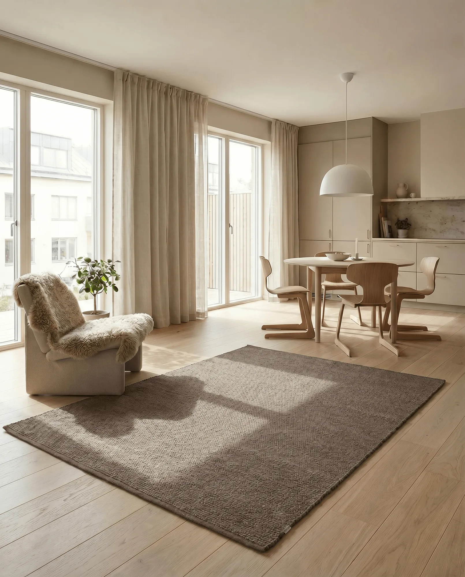 Tappeto in lana Merino, Marrone, 140x200 cm Classic Collection