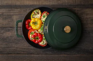 Padella smaltata in ghisa Combekk Ø28 cm - Verde agrifoglio con manopola dorata - Combekk