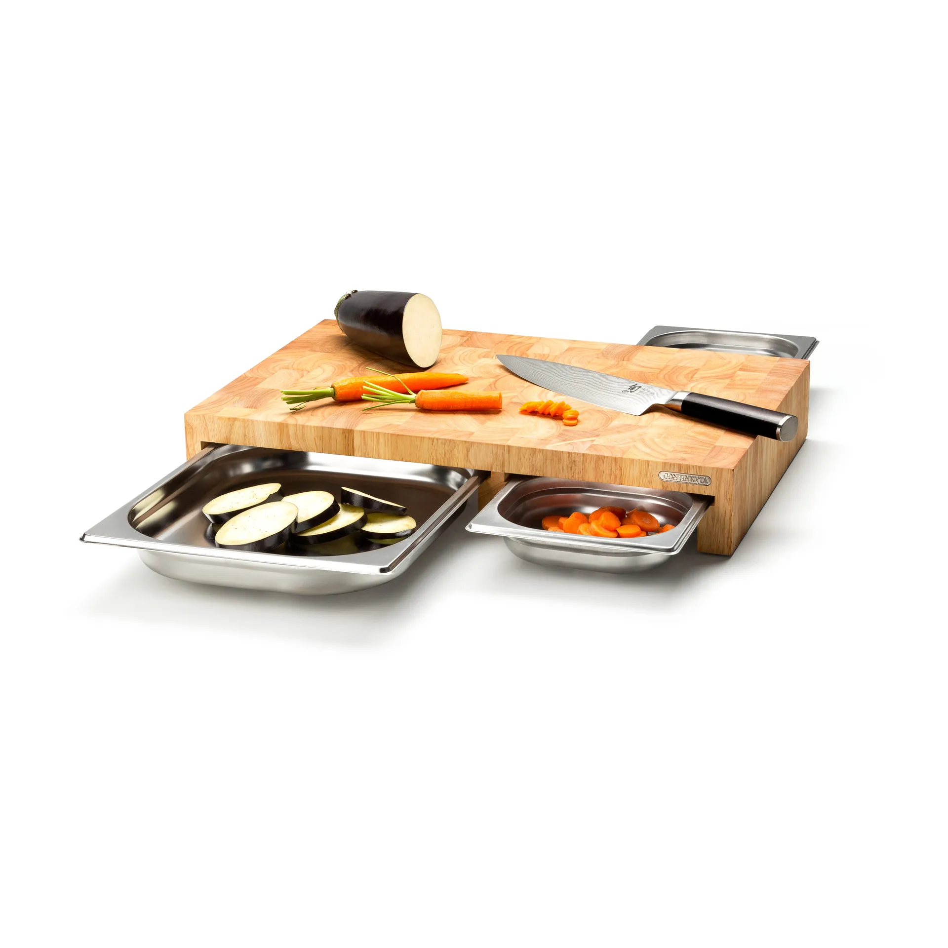 Tagliere albero di gomma con 3 vassoi, 32x48 cm Continenta