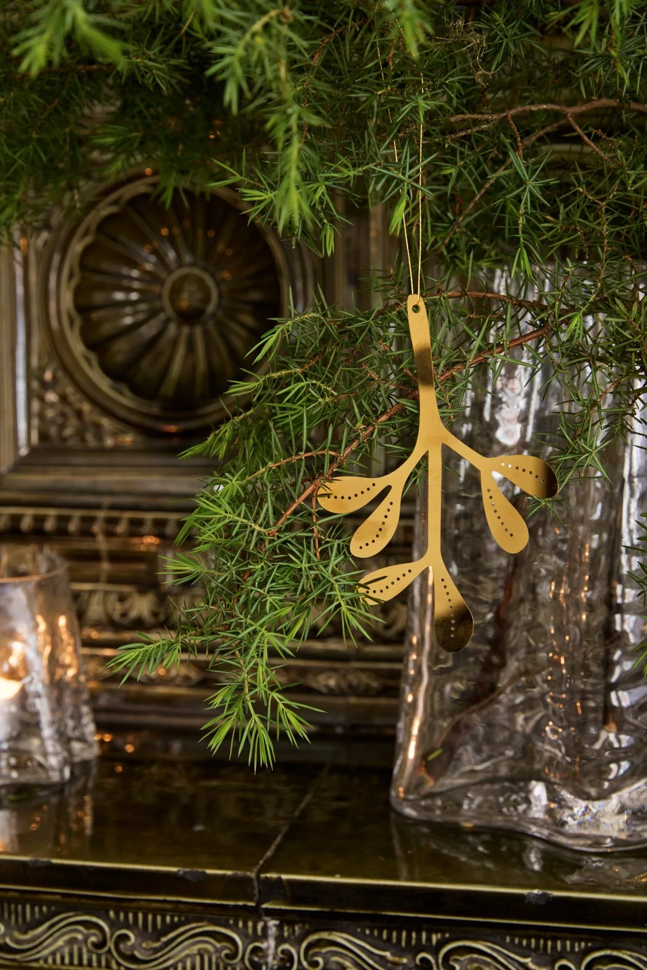 Mistletoe decorazione natalizia 2 pezzi, Ottone, 12 cm Cooee Design