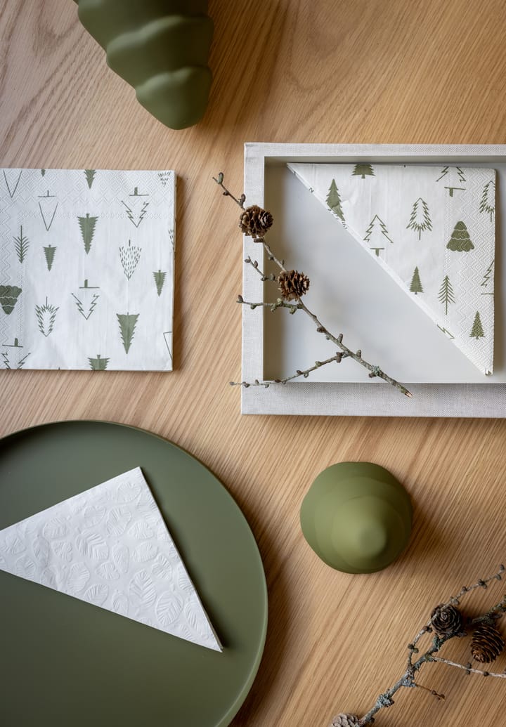Tovagliolo Woods 33x33 cm, confezione da 20, Crema, verde oliva Cooee Design