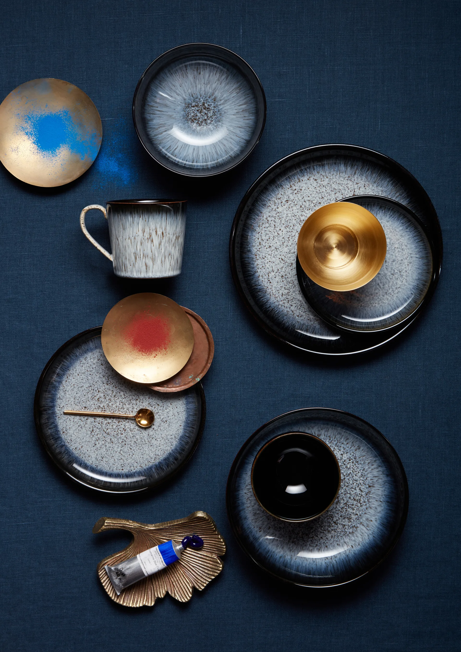 Ciotola per pasta Halo, 22 cm, confezione da 4, Blu, grigio, nero Denby