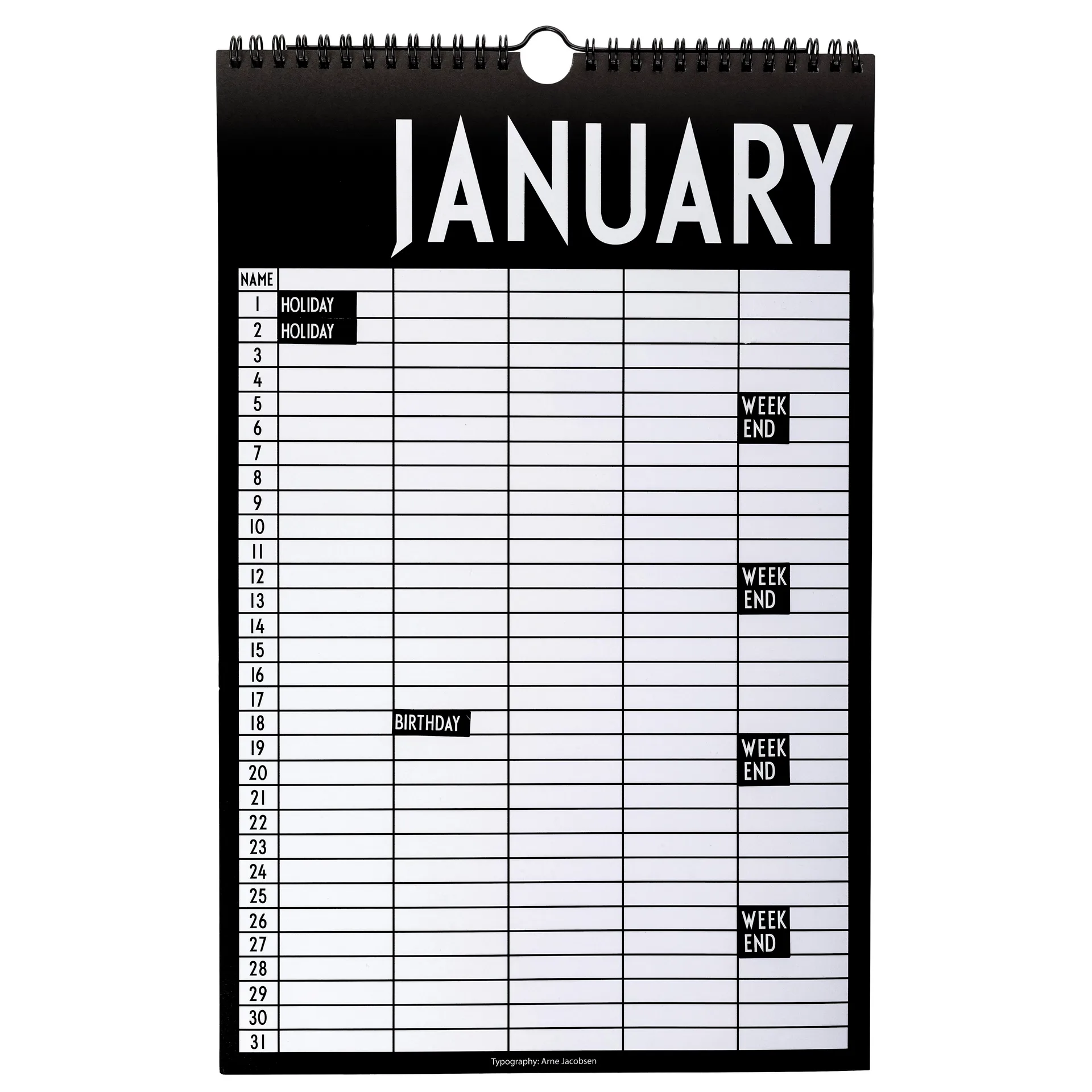 Calendario mensile Design Letters, Nero Design Letters