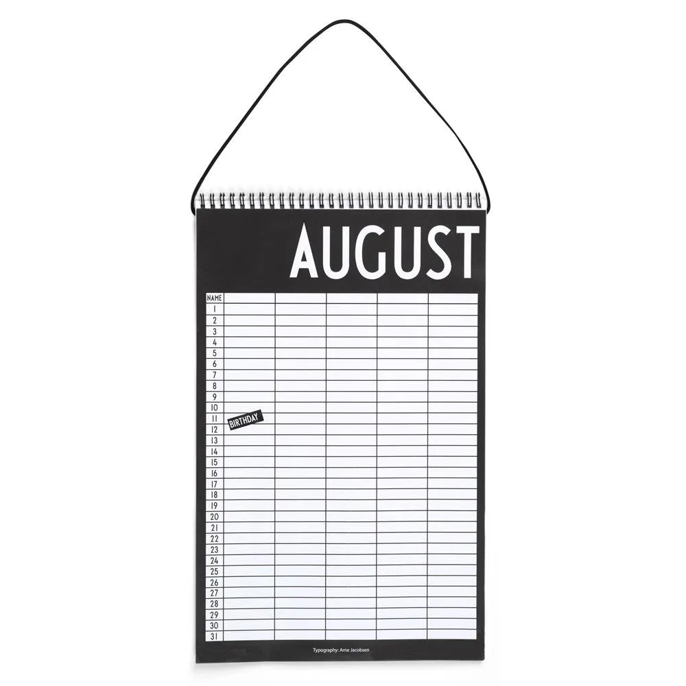 Calendario mensile Design Letters, Nero Design Letters