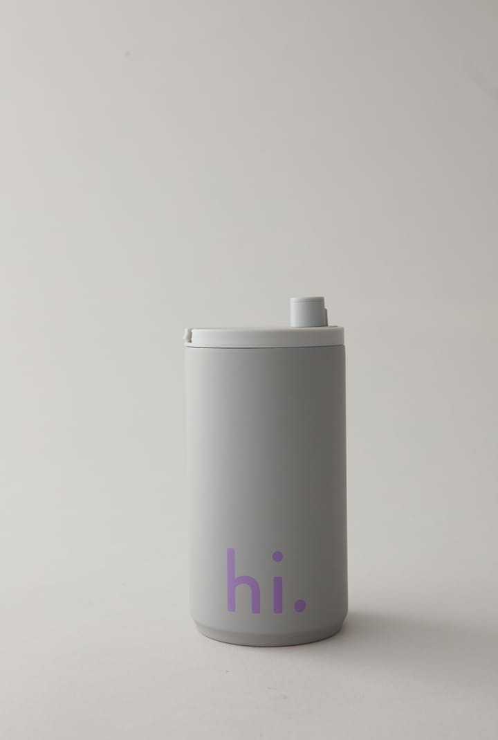 Tazza da viaggio Design Letters 35 cl, Testo: Hi, colore: cool grey Design Letters