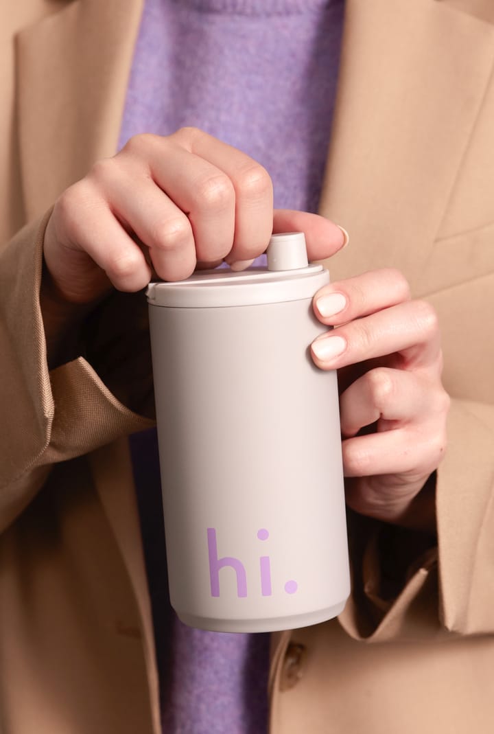 Tazza da viaggio Design Letters 35 cl, Testo: Hi, colore: cool grey Design Letters