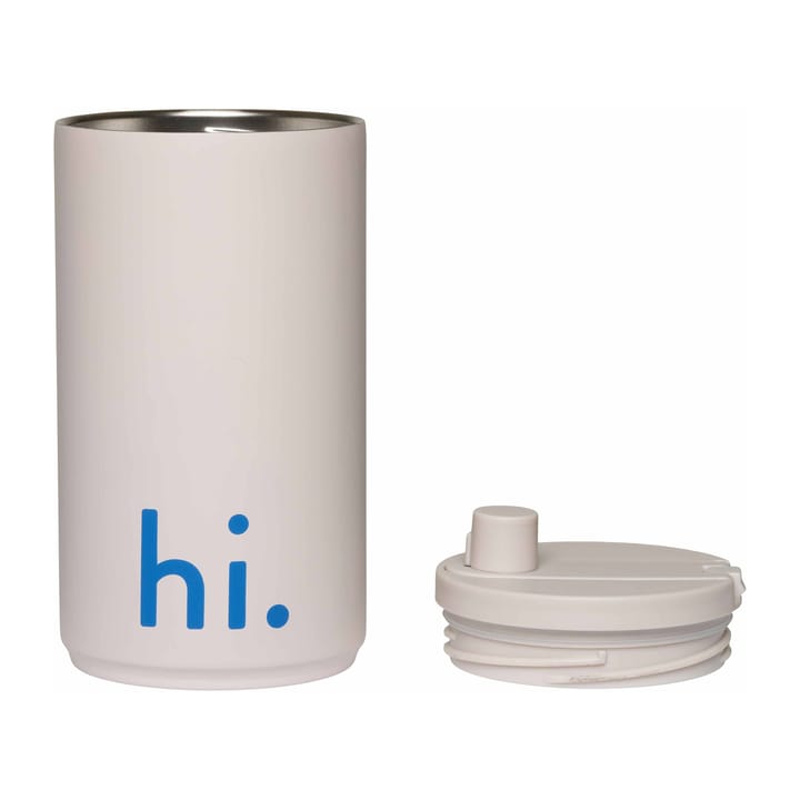 Tazza da viaggio Design Letters 35 cl, Testo: Hi, colore: pastel beige Design Letters