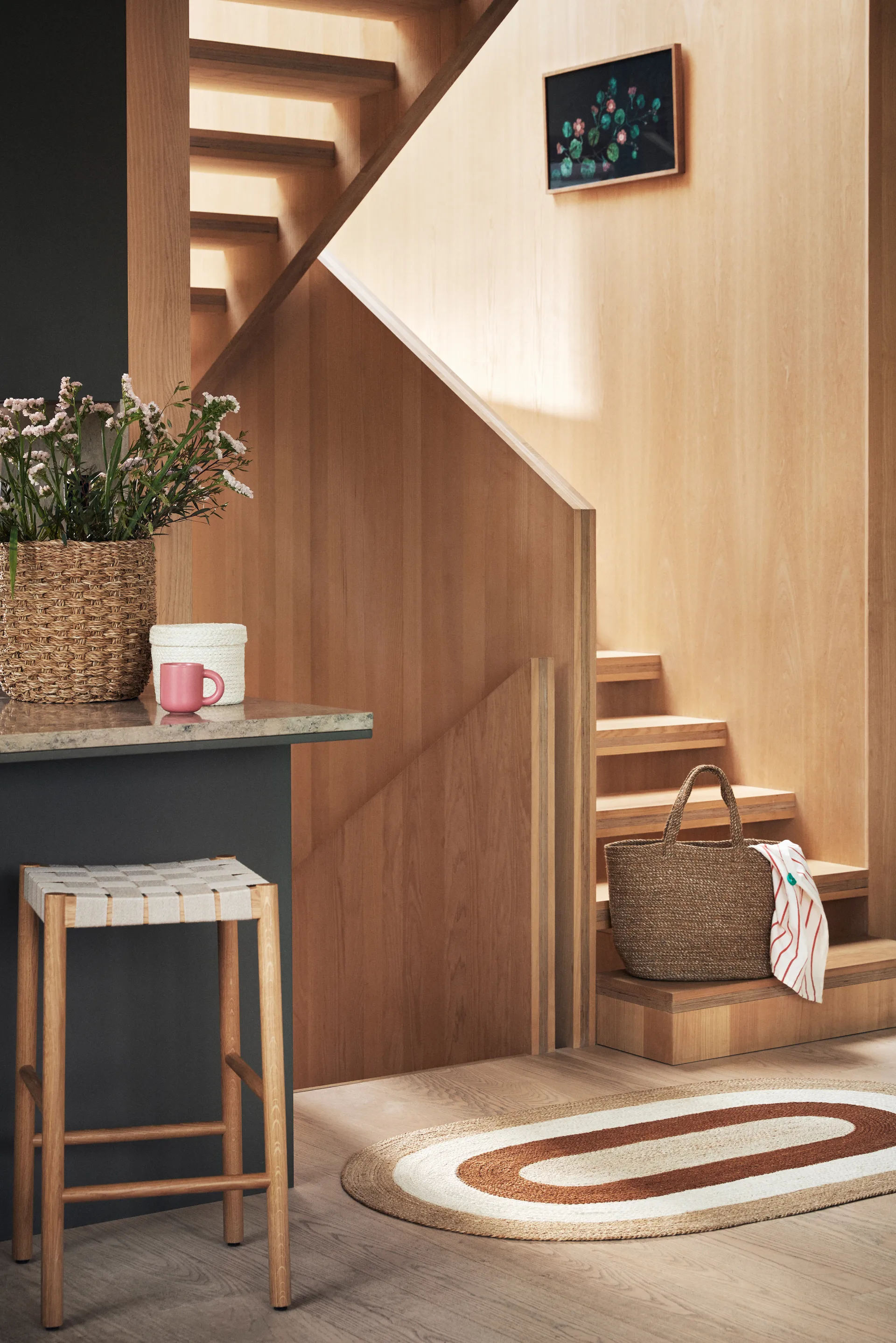 Tappeto ovale in iuta Elin a righe 92x150 cm, Mattone Dixie