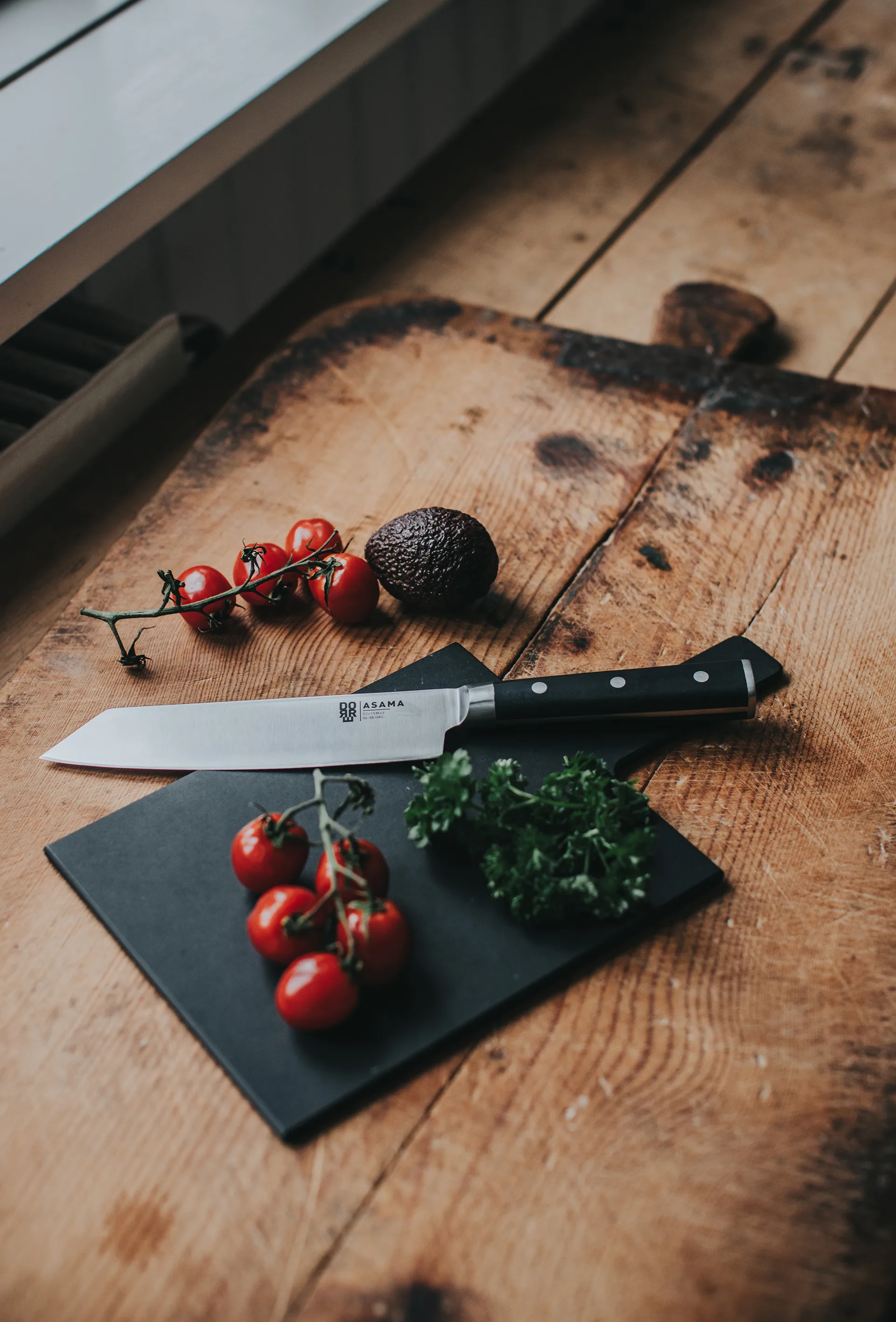 Asama Kiritsuke coltello, acciaio inox, nero, 33 cm Dorre