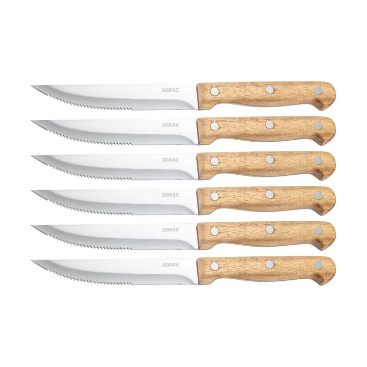 BBQ coltello da bistecca - acciaio inox, 6 pezzi, cassetta in legno di acacia, 22,5x2 cm - Dorre