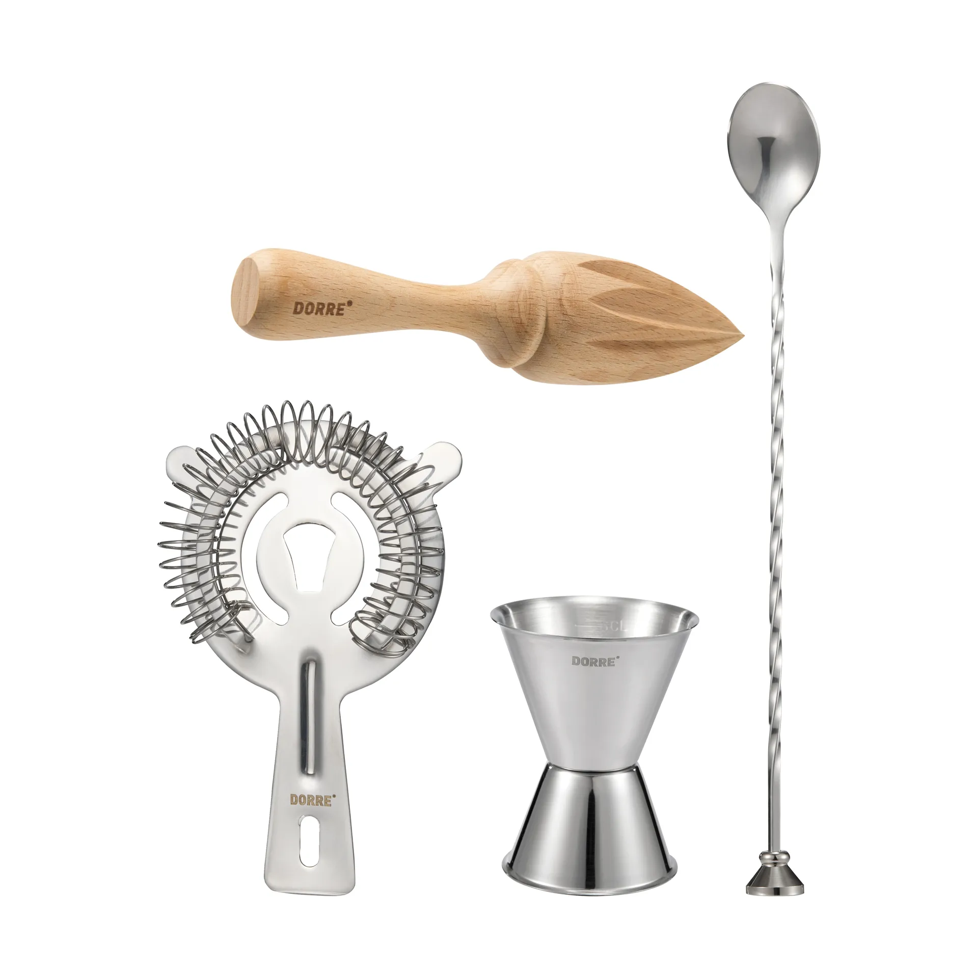 Bobbee accessori bar, acciaio inox, legno, 4 pezzi Dorre