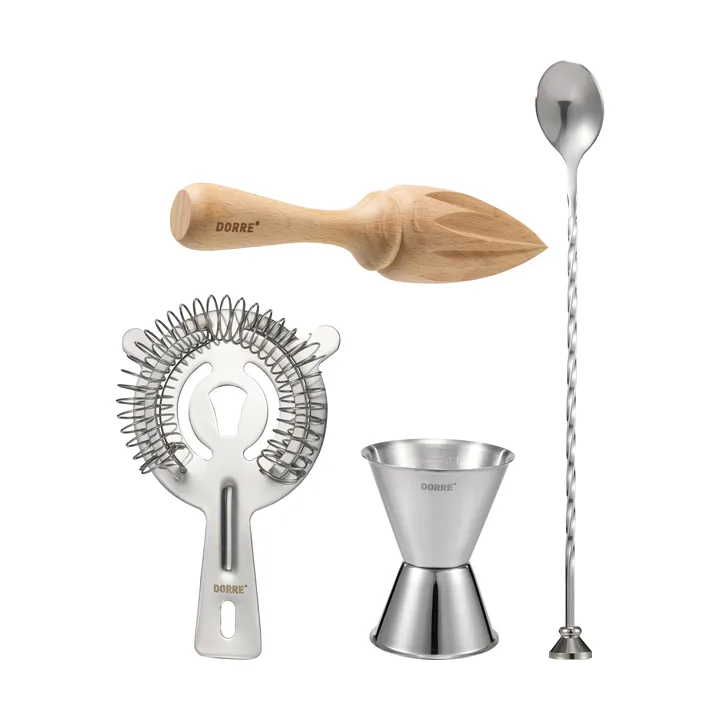 Bobbee accessori bar - acciaio inox, legno, 4 pezzi - Dorre