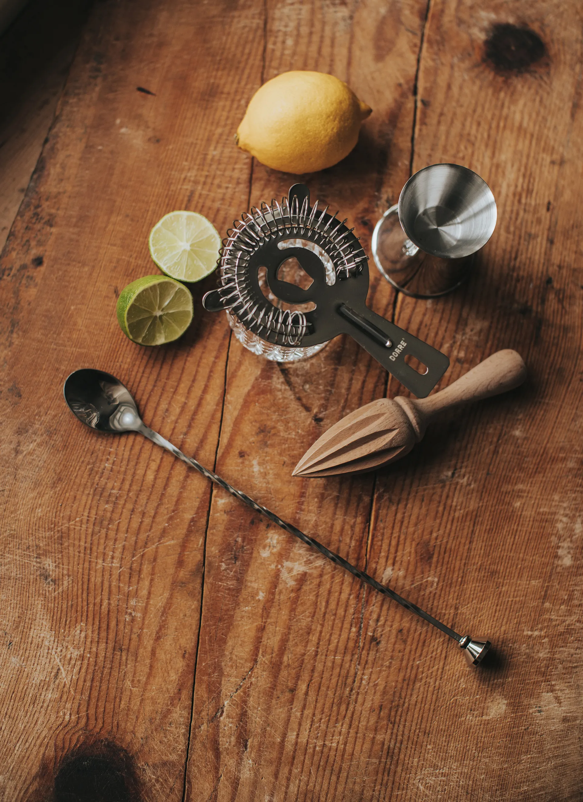Bobbee accessori bar, acciaio inox, legno, 4 pezzi Dorre