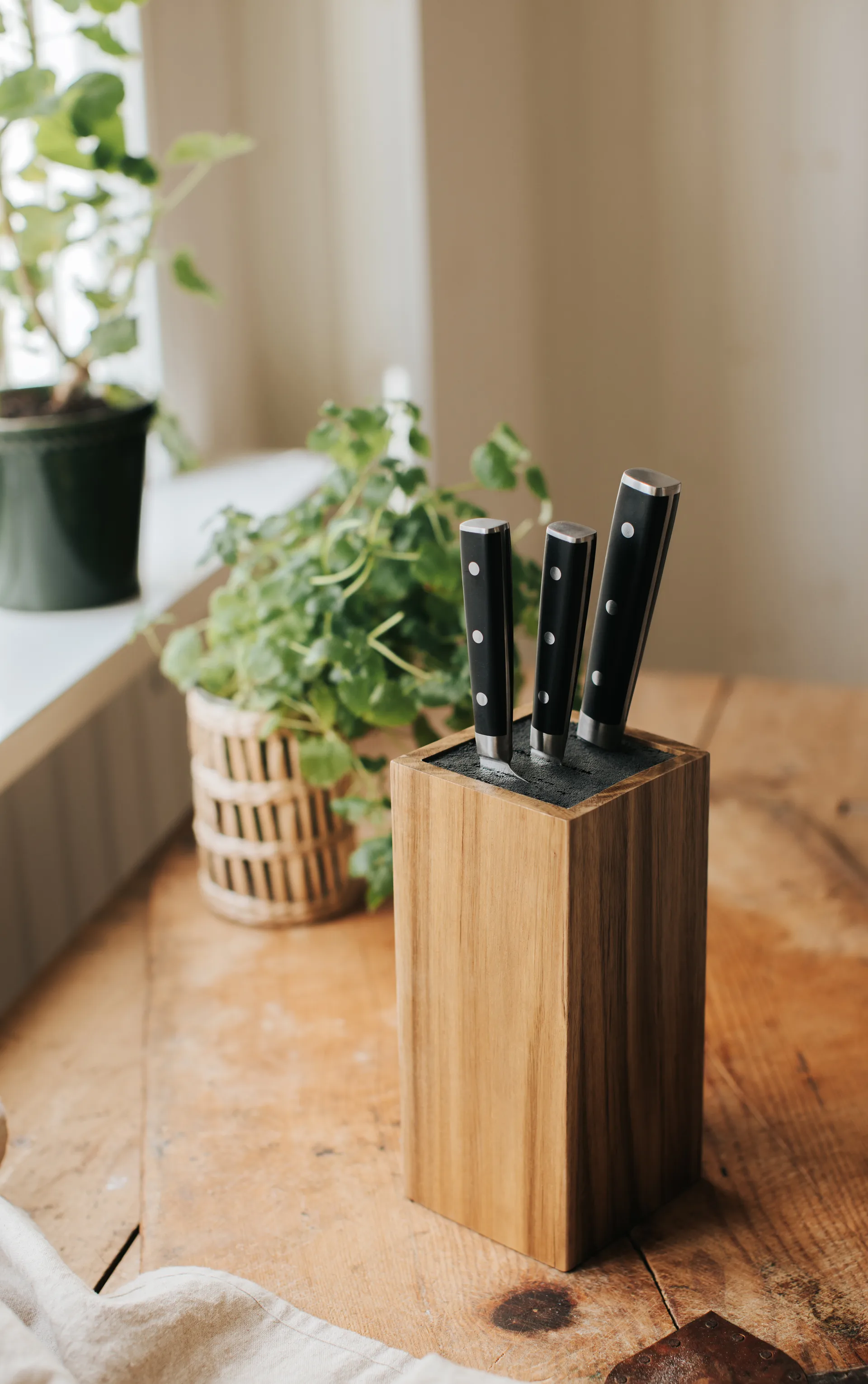 Ceppo portacoltelli quadrato in legno di acacia Kini, 23,5x10,7x10,7 cm Dorre