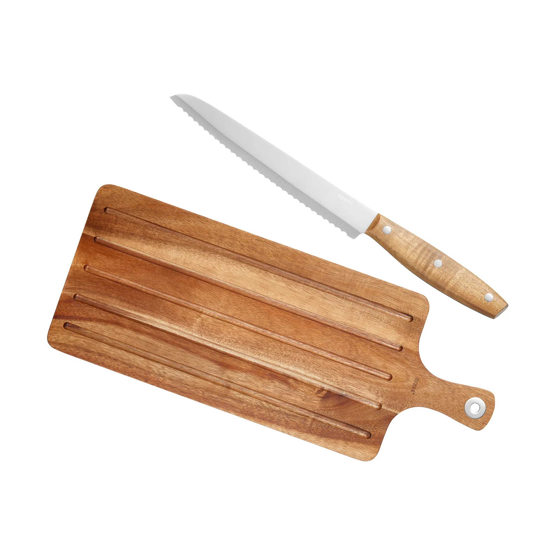 Coltello da pane e tagliere Billy 2 pezzi, Acacia-Acciaio inossidabile Dorre