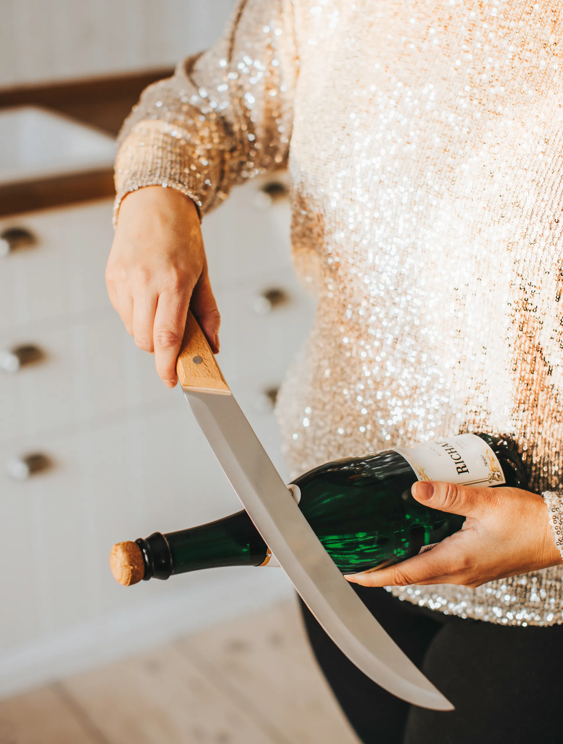 Sciabola per champagne Charlie 41 cm, Argento Dorre