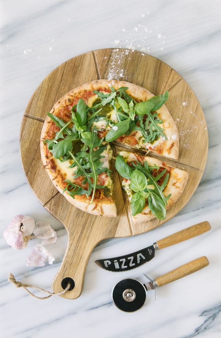 Set per pizza, coltello e tagliapizza Pino - Acacia-acciaio inox  - Dorre