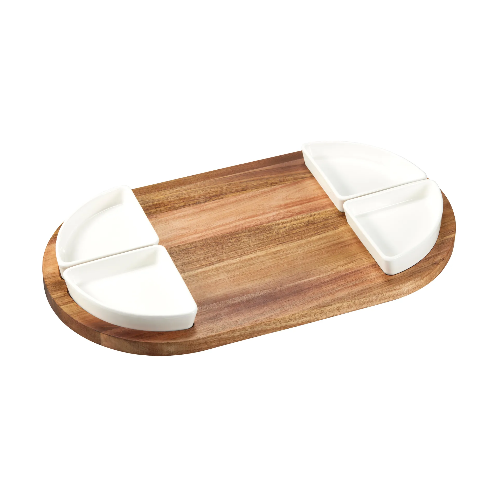Vassoio da portata + ciotola Sevyn 5 pezzi, Acacia-porcellana bianca Dorre
