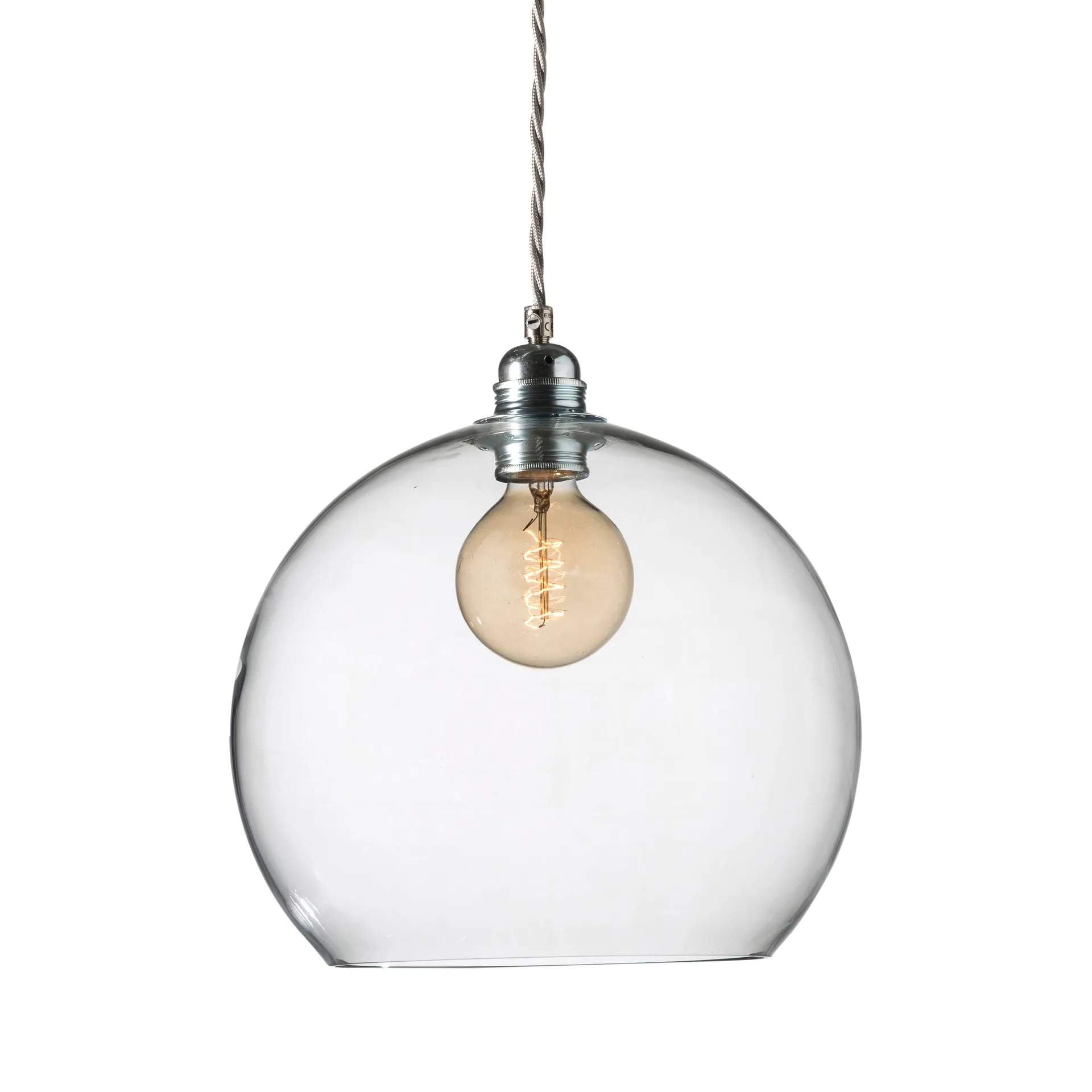 Lampada a sospensione Rowan L, Ø 28 cm, trasparente, cordoncino argentato  EBB & FLOW
