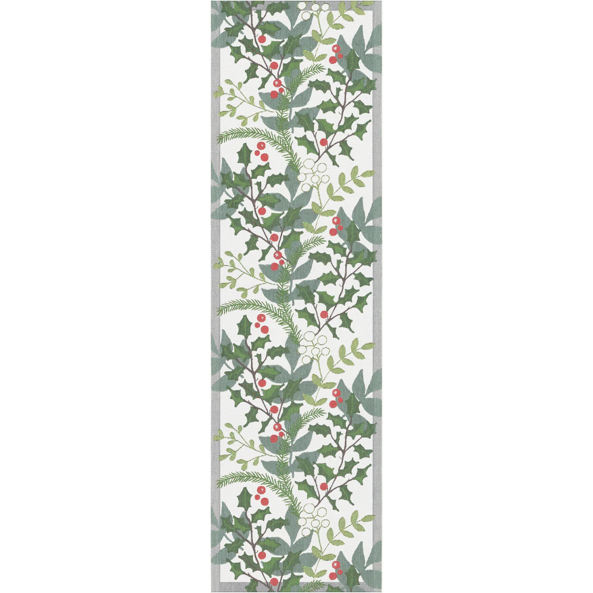 Runner da tavolo Julia, 35x120 cm, Bianco, verde Ekelund Linneväveri