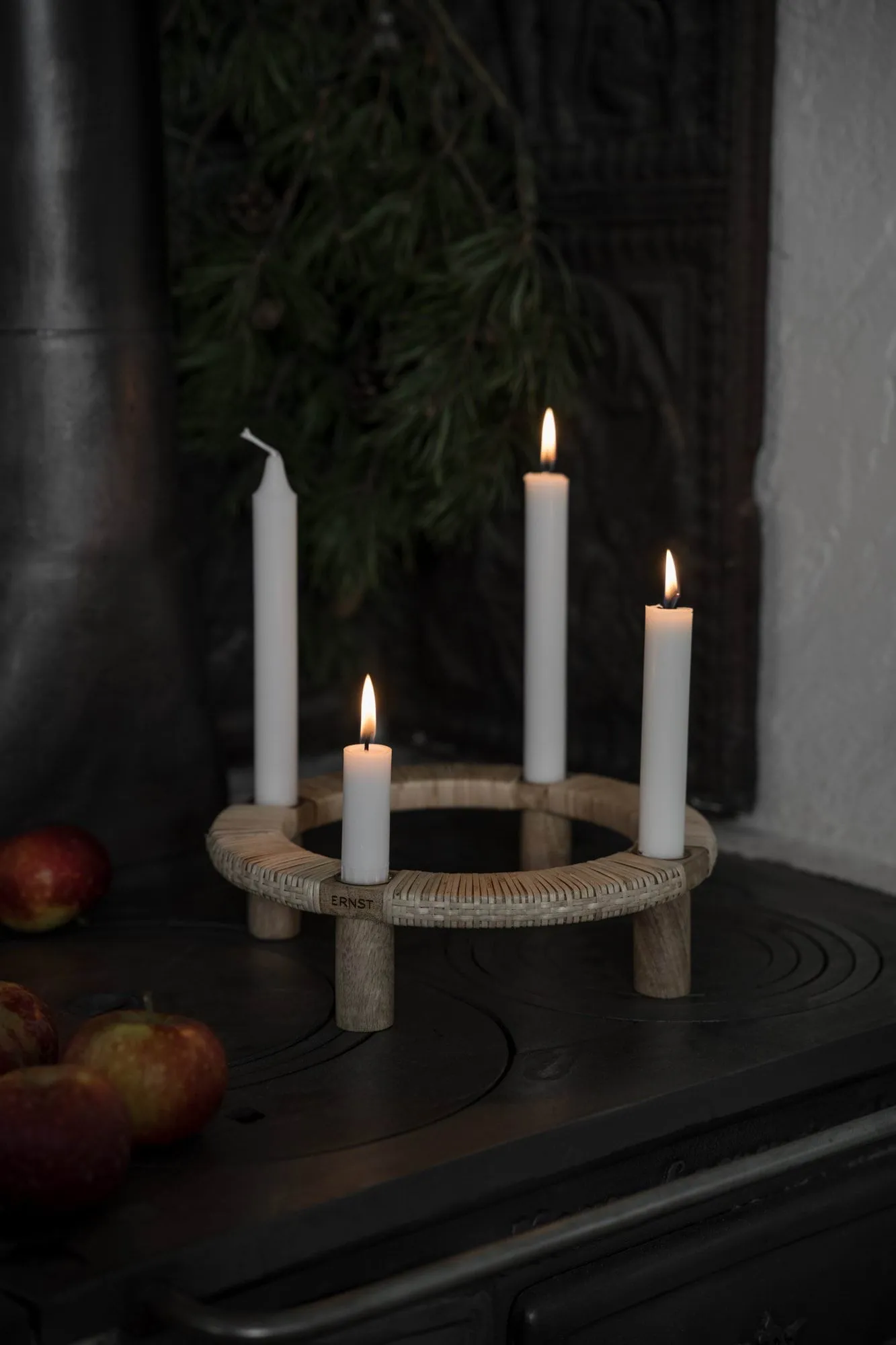 Ernst portacandele rotondo 4 luci, Legno chiaro ERNST