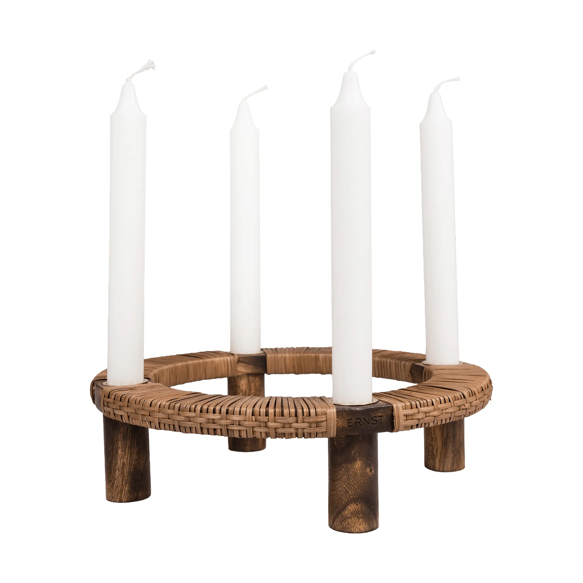 Ernst portacandele rotondo 4 luci, Legno scuro ERNST