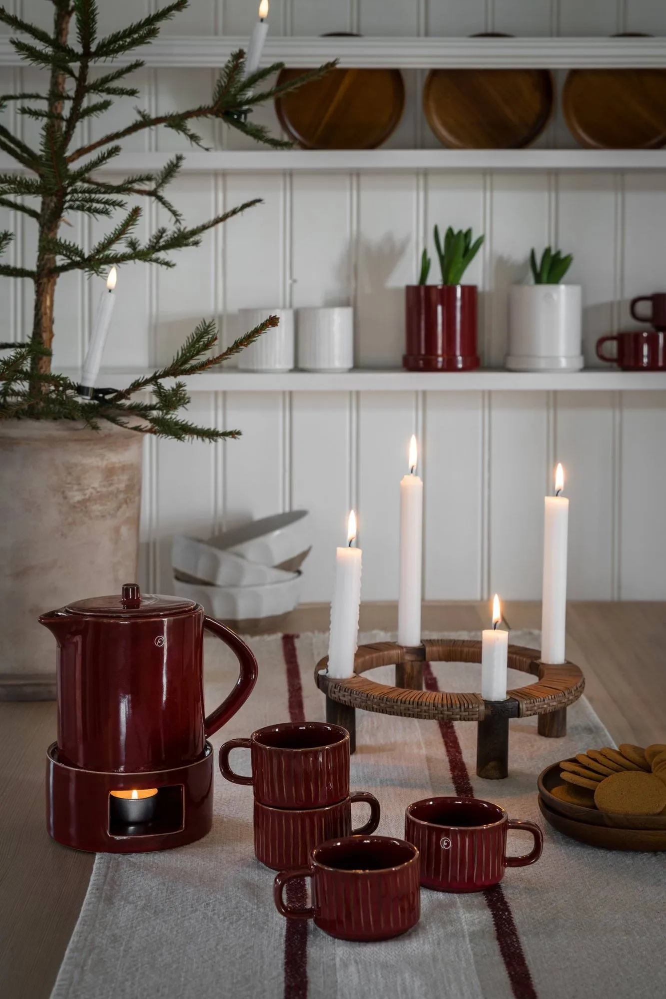 Ernst portacandele rotondo 4 luci, Legno scuro ERNST