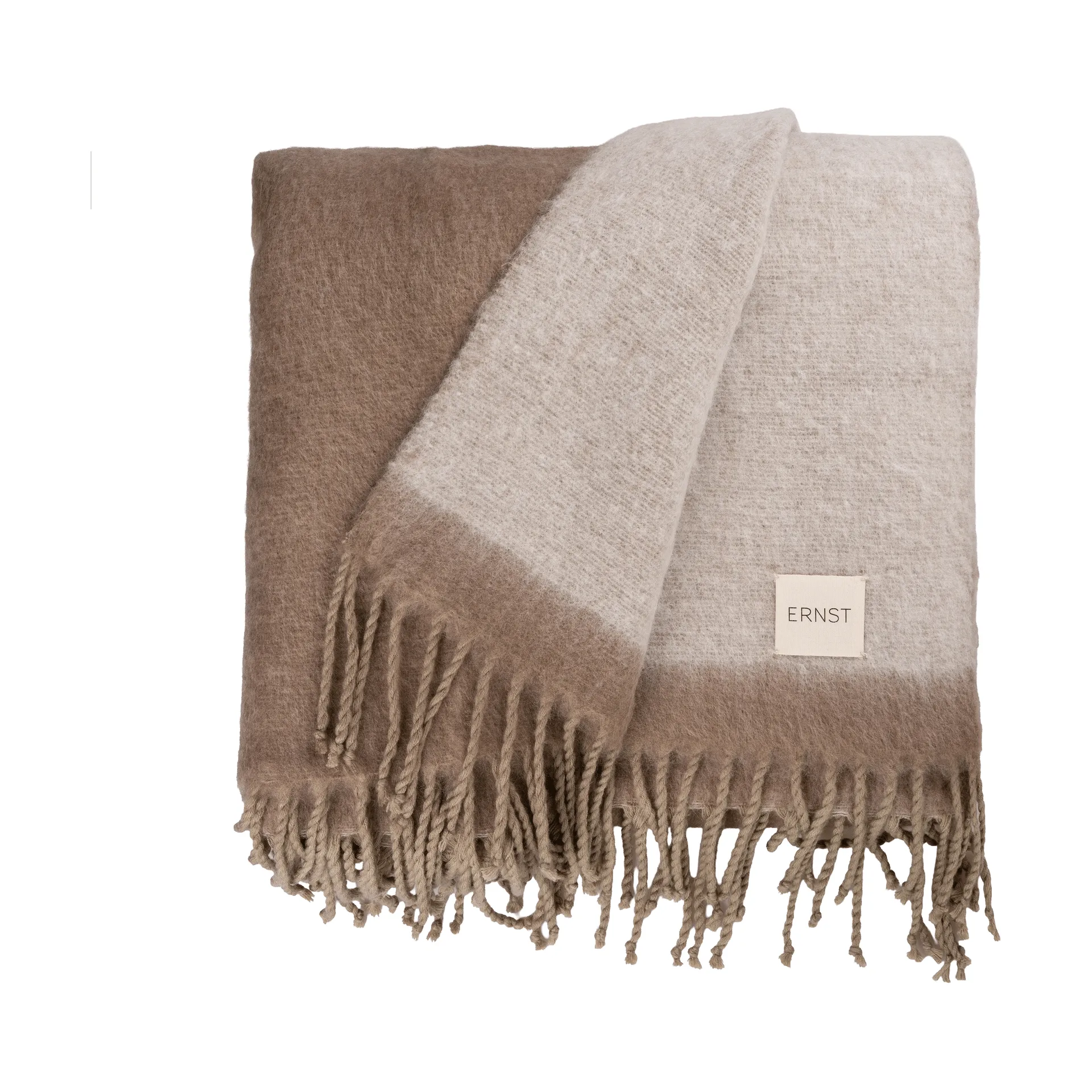 Plaid Ernst con frange 130x170 cm, Beige-bianco ERNST