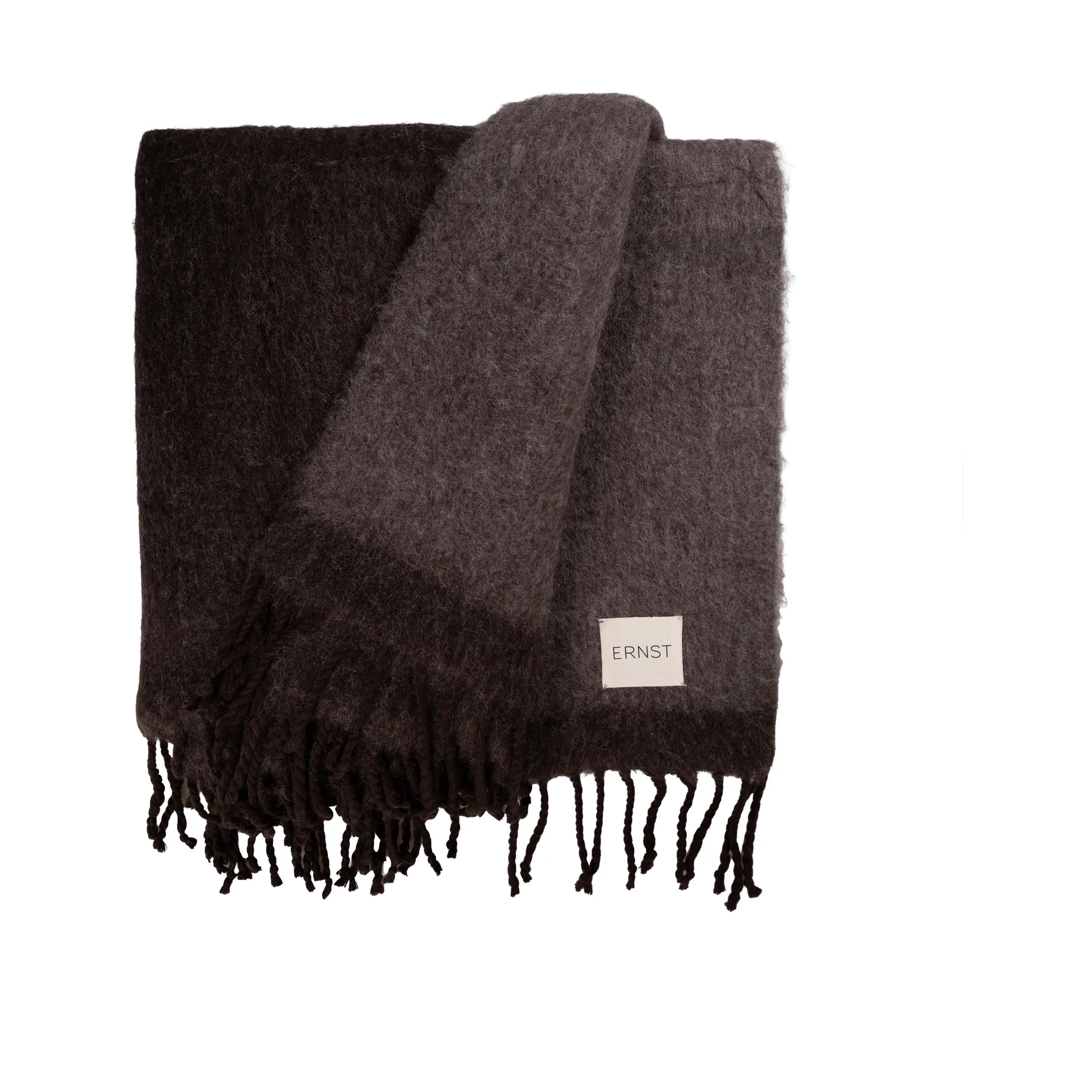 Plaid Ernst con frange 130x170 cm, Marrone scuro-marrone ERNST