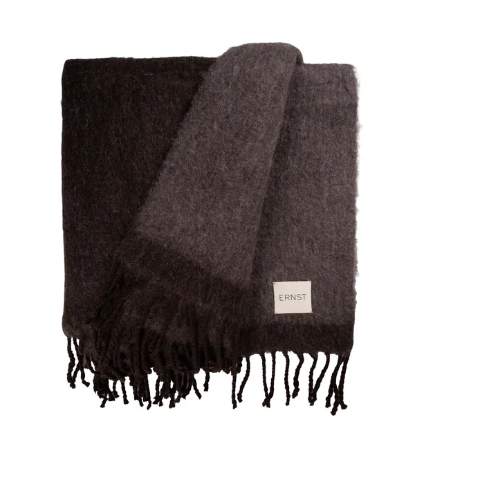 Plaid Ernst con frange 130x170 cm - Marrone scuro-marrone - ERNST