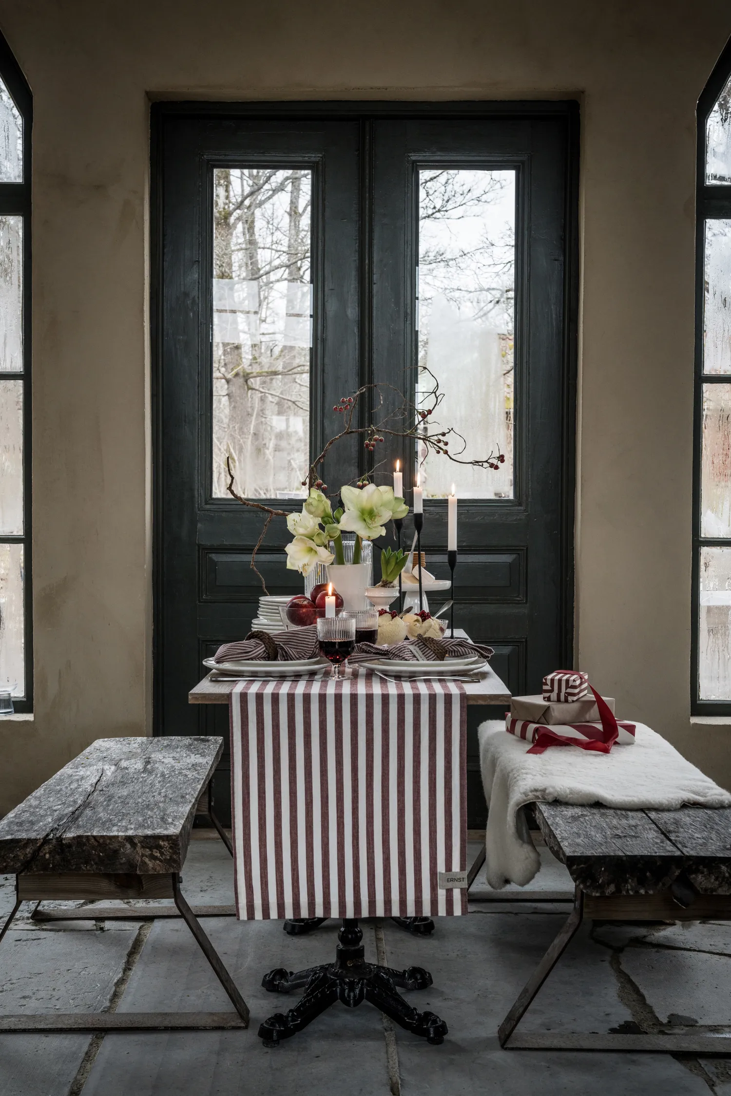 Runner Ernst a strisce larghe 45x150, Rosso-bianco ERNST