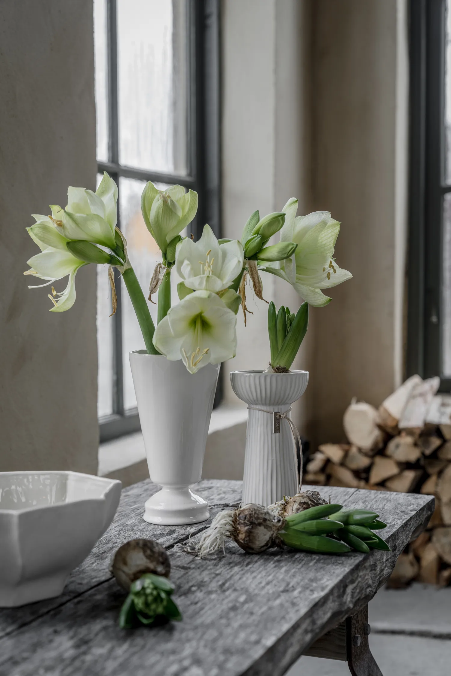 Vaso per bulbi Ernst scanalato 19 cm, Bianco naturale ERNST