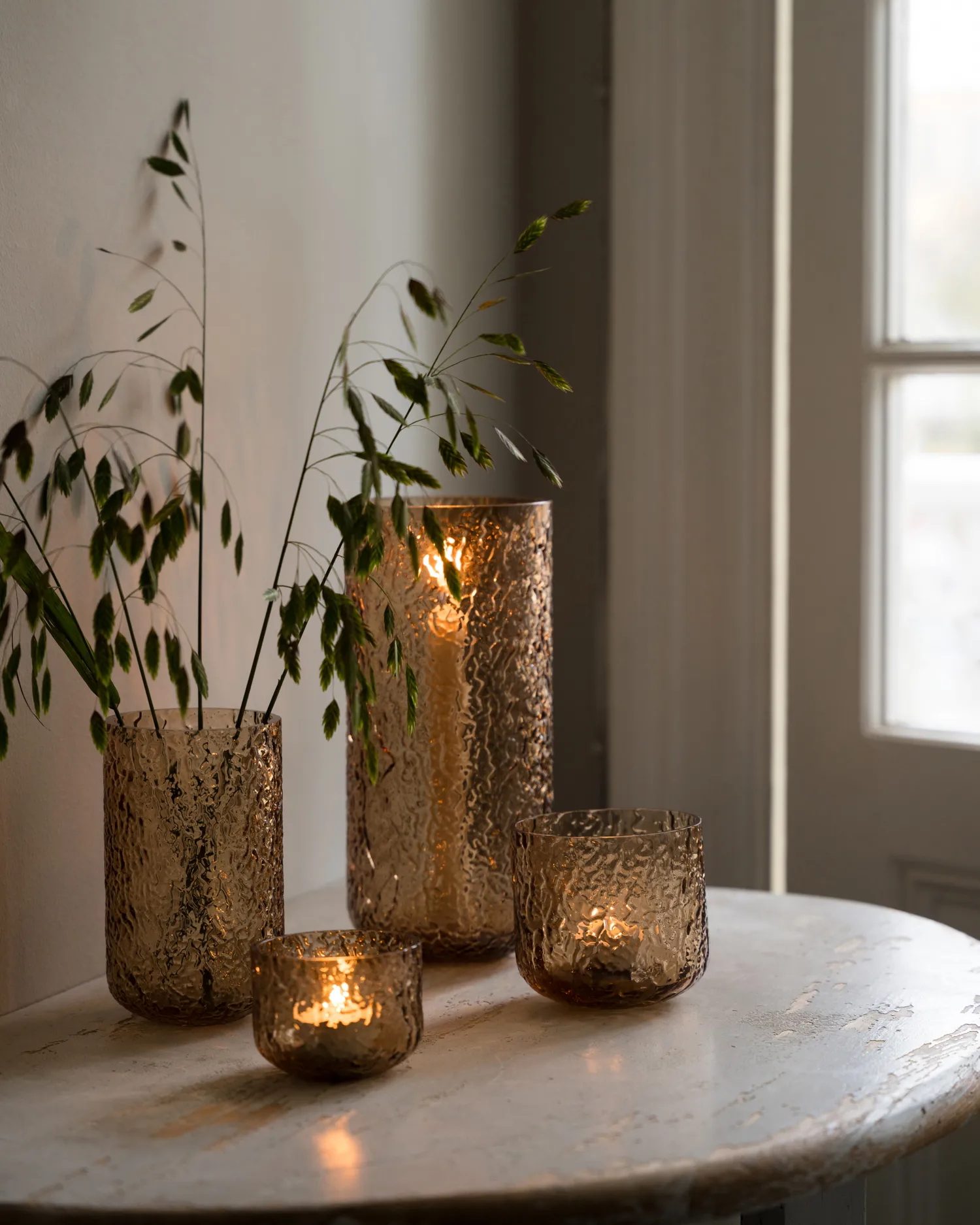 Vaso/portacandela decorato Ernst, Ambra, Ø9x15 cm ERNST