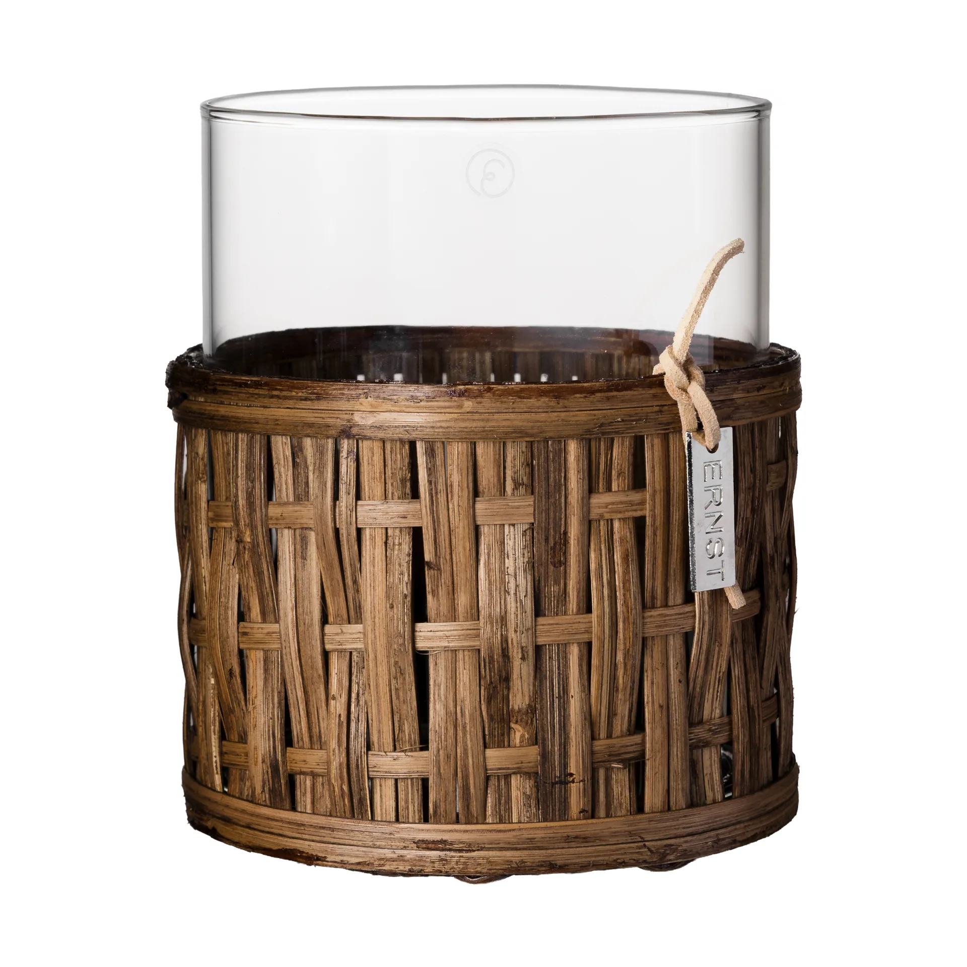 Vaso/portacandela Ernst in cestino, Marrone scuro, Ø10x12 cm ERNST