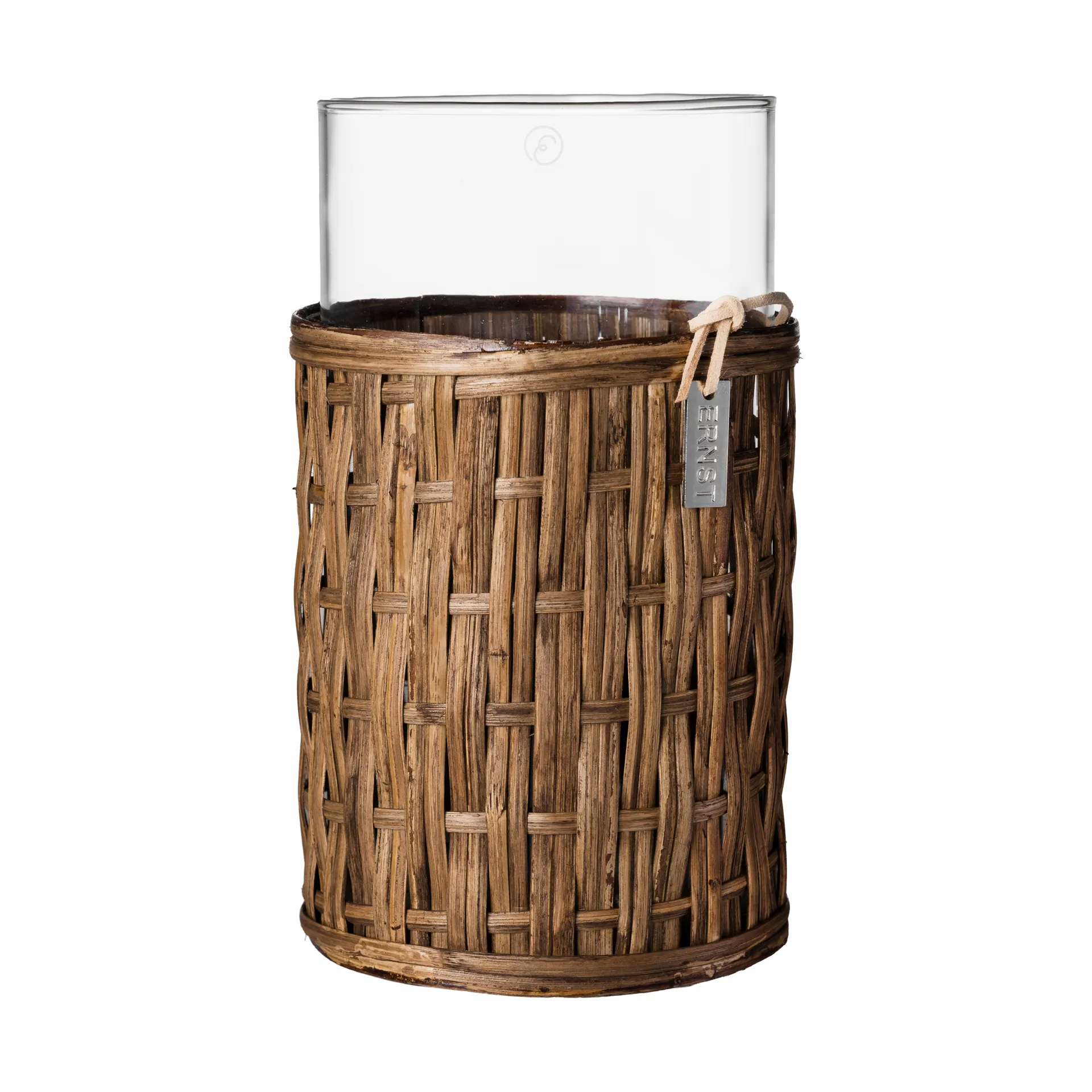 Vaso/portacandela Ernst in cestino, Marrone scuro, Ø10x18 cm ERNST