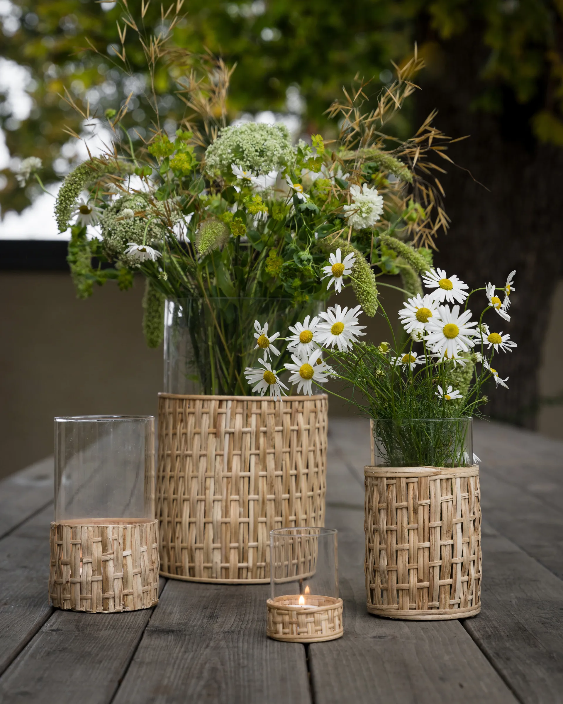 Vaso/portacandela Ernst in cestino, Naturale, Ø7x8,5 cm ERNST