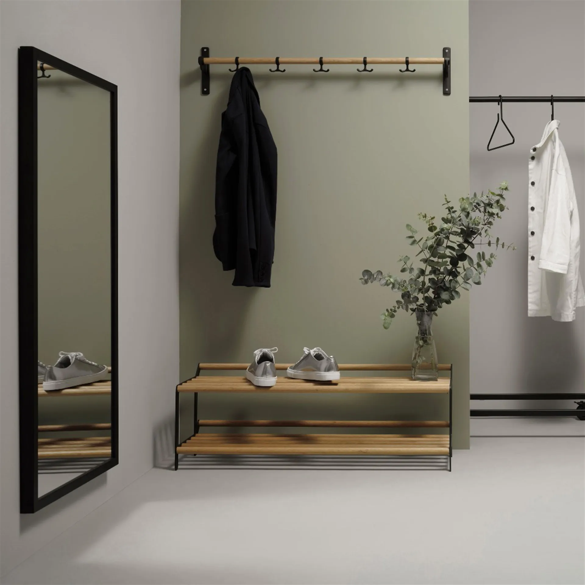 Appendiabiti a ganci Nostalgi 100 cm, rovere, nero Essem Design