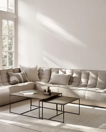 Divano modulare ad angolo N701 con angolo arrotondato, tessuto Beige, 301x171 cm - Ethnicraft