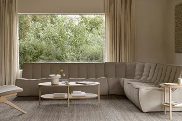 Divano modulare ad angolo N701 con angolo arrotondato, tessuto Ecru beige, 330x260 cm - Ethnicraft