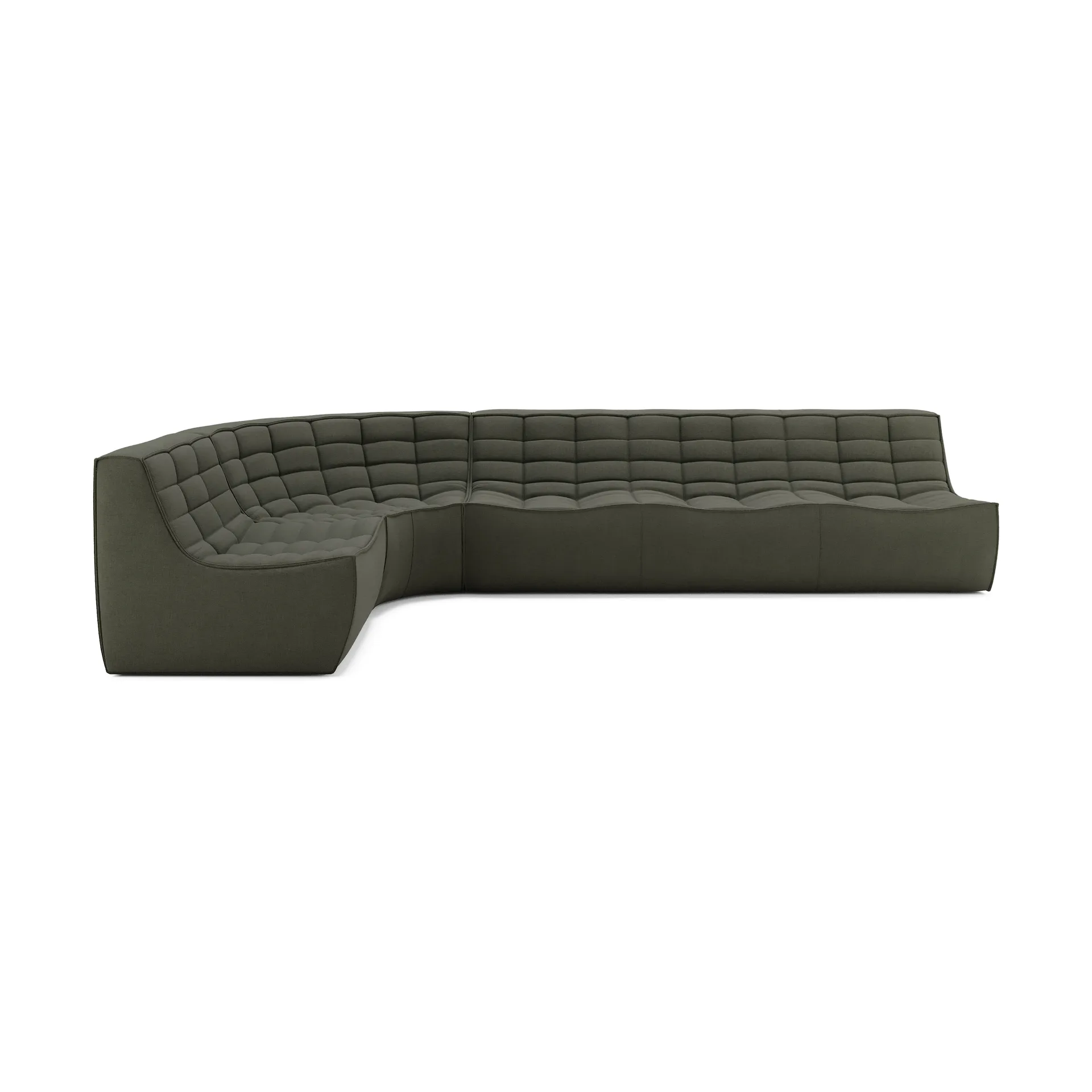Divano modulare angolare N701 con angolo arrotondato, tessuto Moss Eco, 301x171 cm,  Ethnicraft
