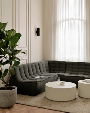 Divano modulare angolare N701 con angolo arrotondato, tessuto Moss Eco, 330x260 cm - Ethnicraft