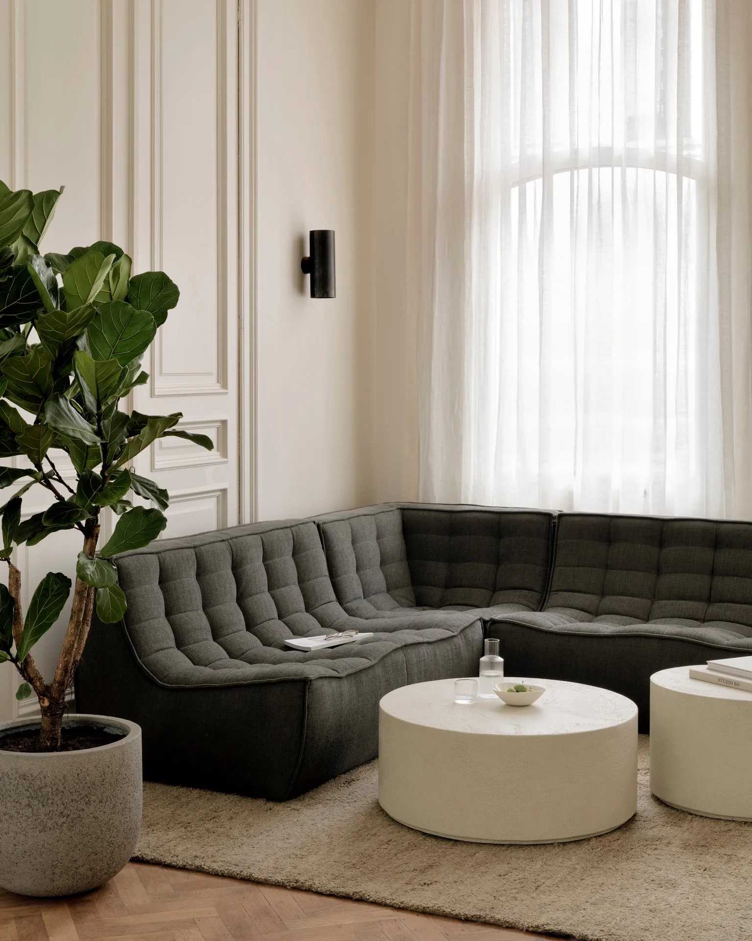 Divano modulare angolare N701 con angolo dritto, tessuto Moss Eco, 301x231 cm Ethnicraft