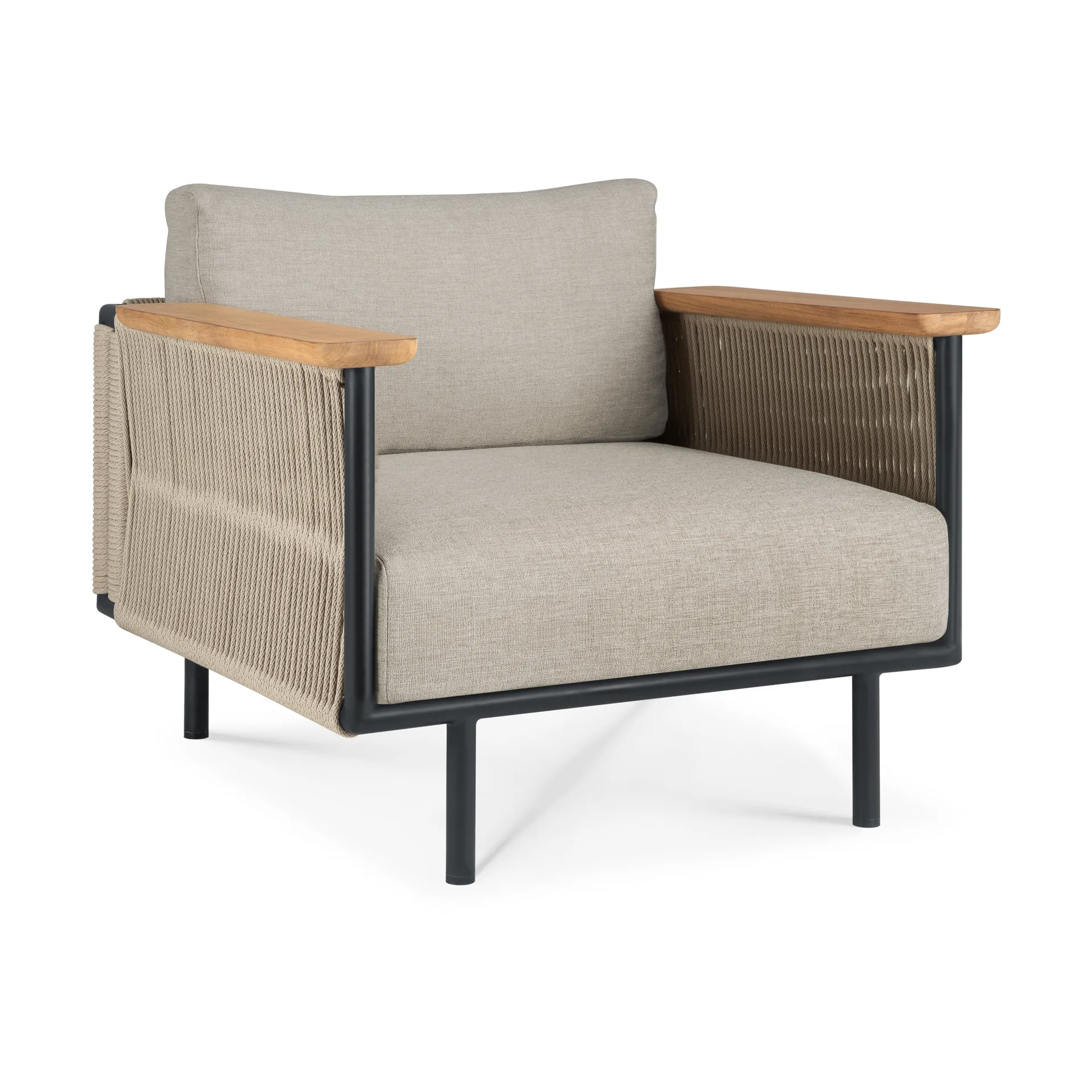 Poltrona lounge Corbey da esterno con cuscino, Alluminio nero-Oyster Ethnicraft