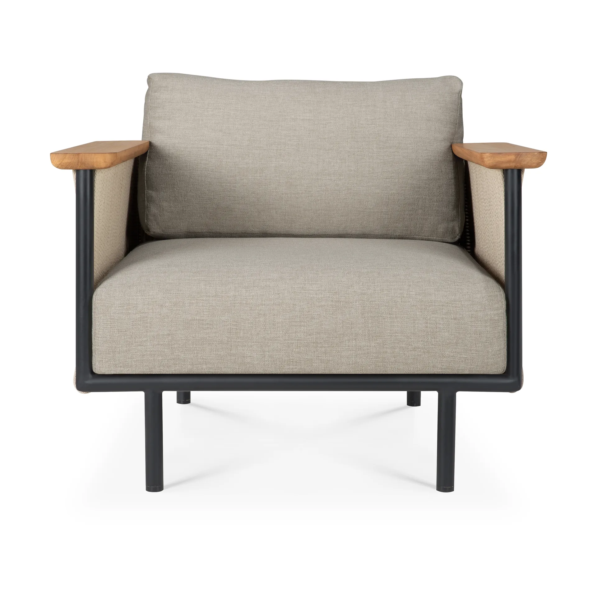 Poltrona lounge Corbey da esterno con cuscino, Alluminio nero-Oyster Ethnicraft