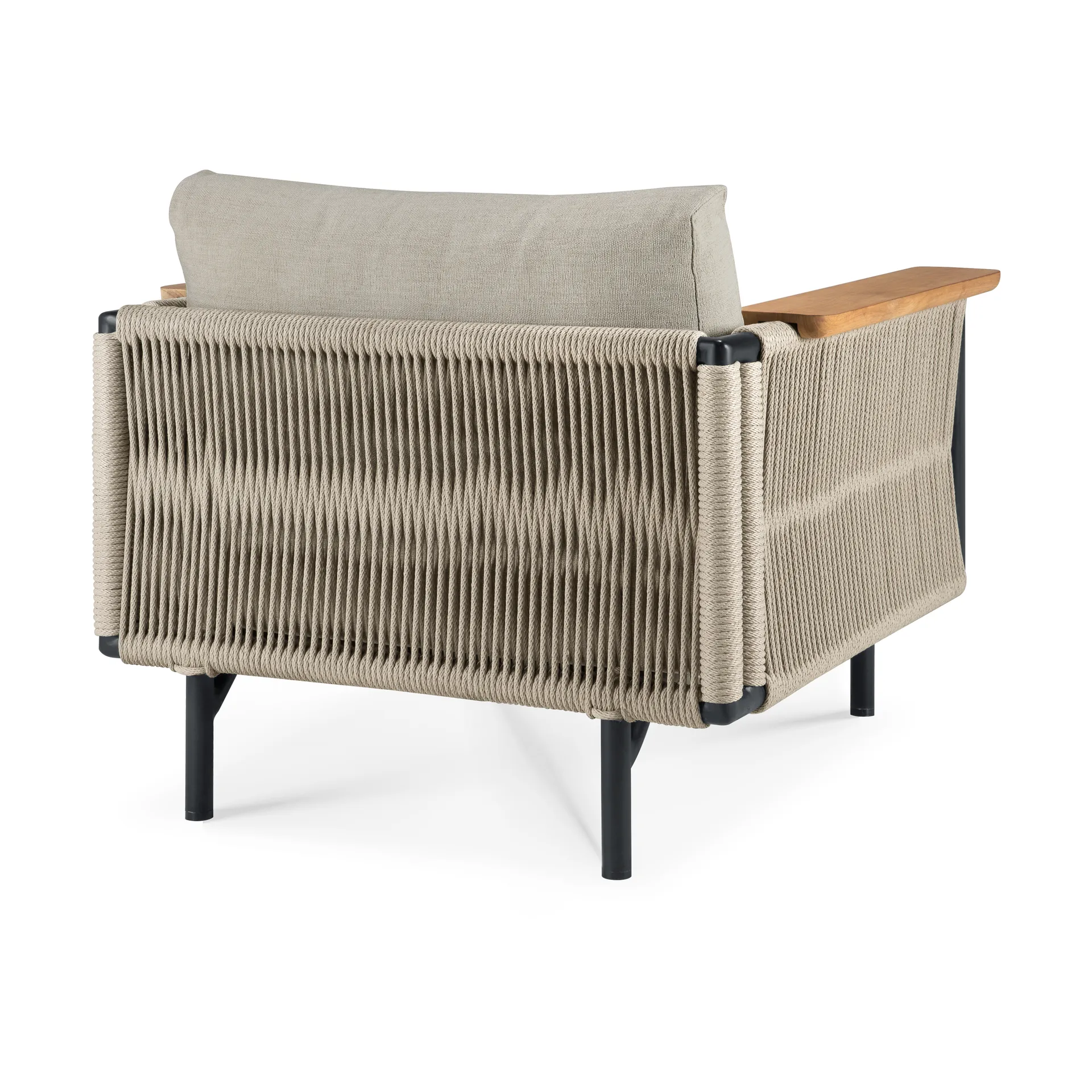 Poltrona lounge Corbey da esterno con cuscino, Alluminio nero-Oyster Ethnicraft