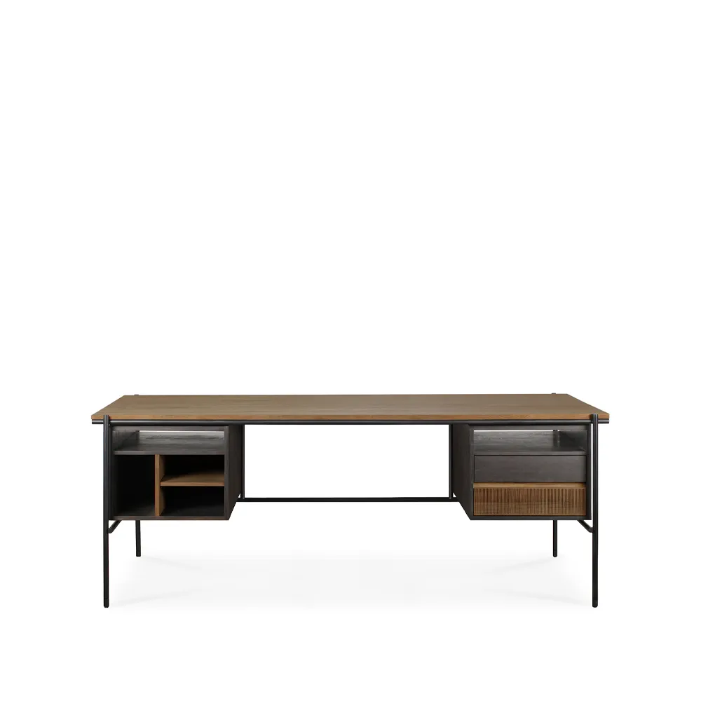 Scrivania Oscar con cassetti, Teak-gambe in metallo nero Ethnicraft